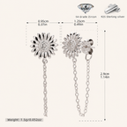 Sterling Silver Sunflower Zirconia Chain Drop Stud Earrings - Platinum