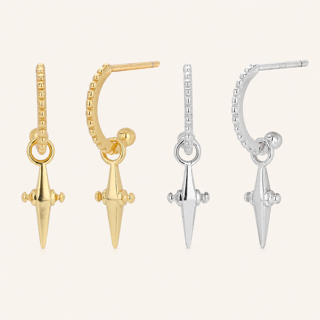 Sterling Silver Cross & Star Chain Drop Stud Earrings