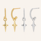 Sterling Silver Cross & Star Chain Drop Stud Earrings