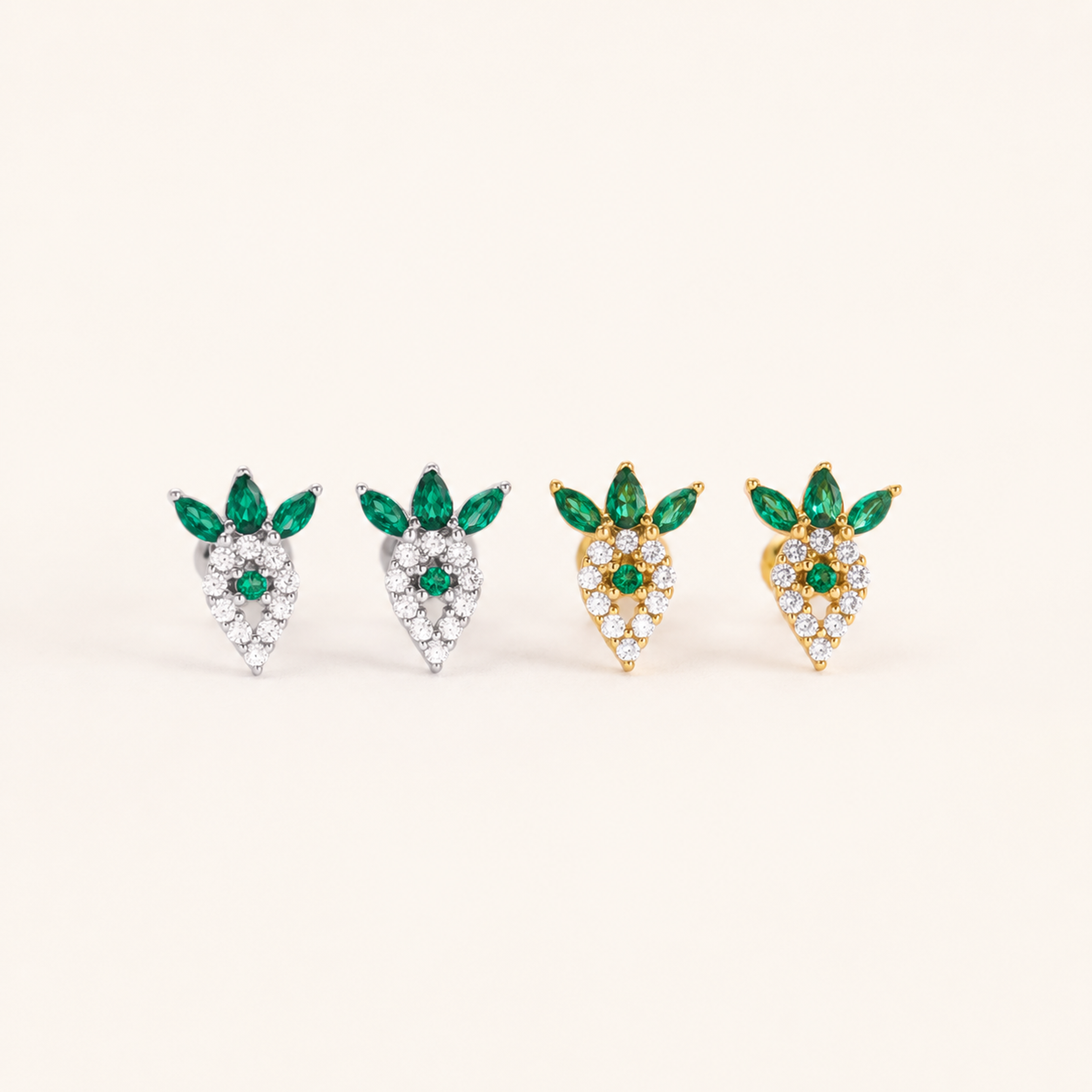 Sterling Silver Emerald-Green Zirconia Flat Back Earrings detail