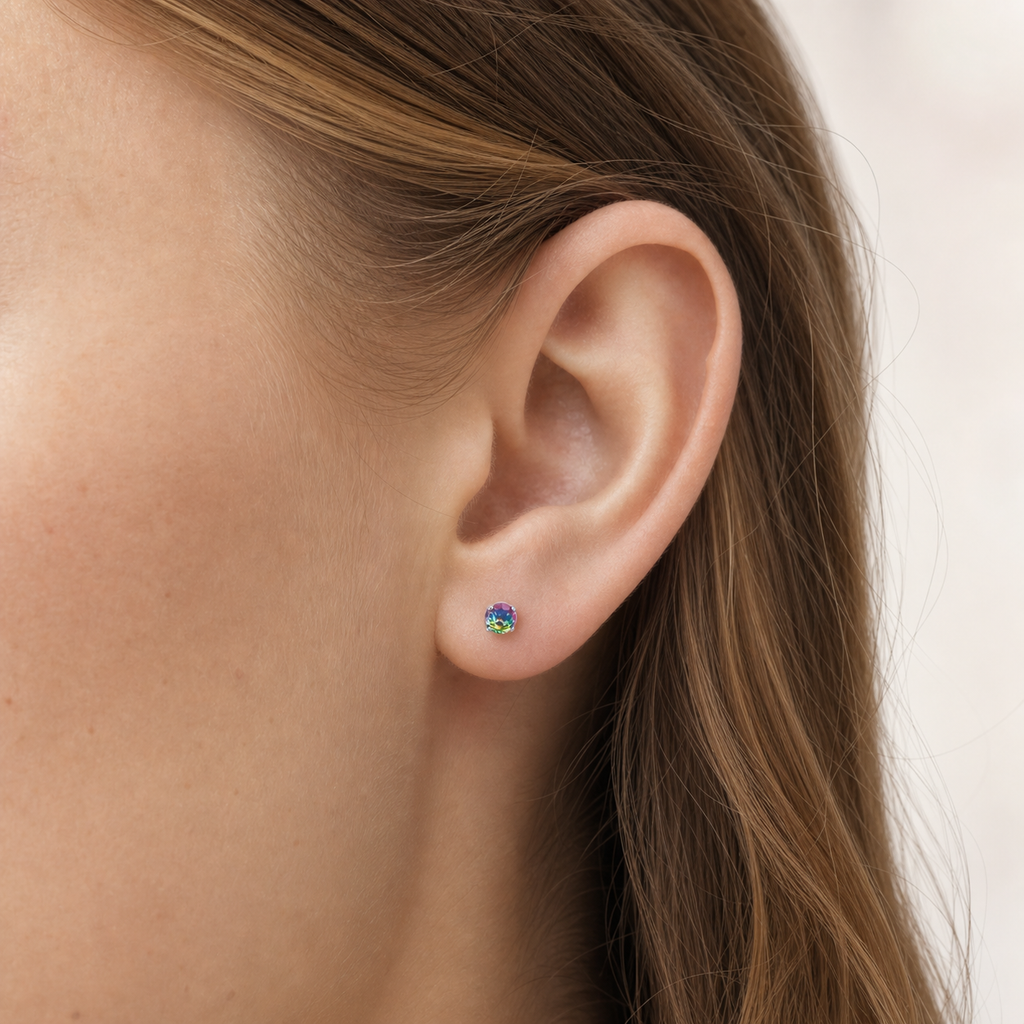Titanium Gradient Green Crystal Flat Back Stud Earrings