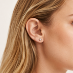 Sterling Silver Round Zirconia Stud Earrings worn on the ear
