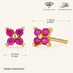 Sterling Silver Four-Petal Flower Stud Earrings - Gold / Red