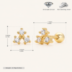 Sterling Silver Screw-Back Zirconia Stud Earrings - Gold