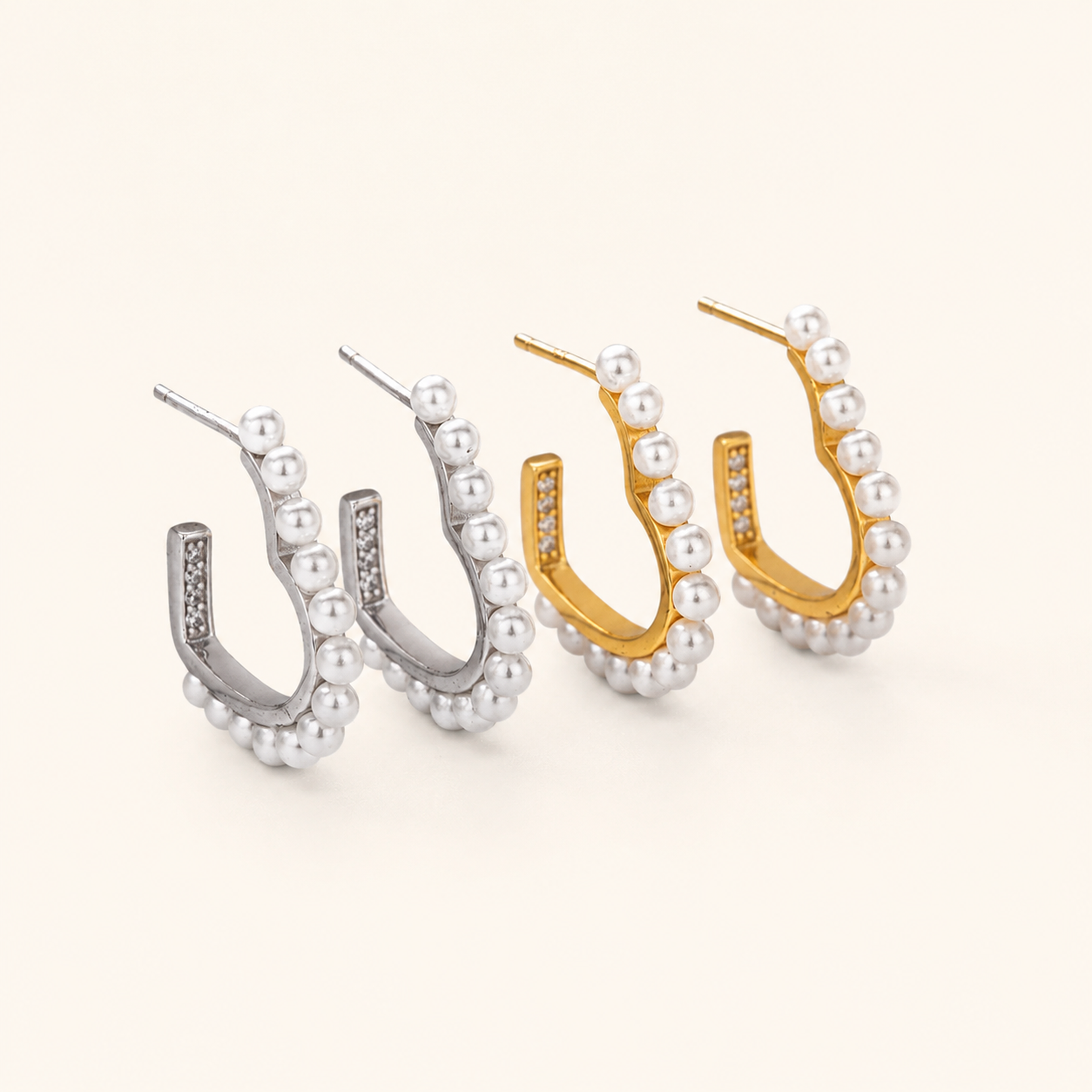 Sterling Silver Heart & Pearl Stud Earrings detail