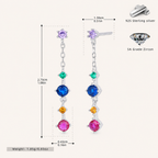 Sterling Silver Geometric Zirconia Tassel Drop Stud Earrings - Platinum
