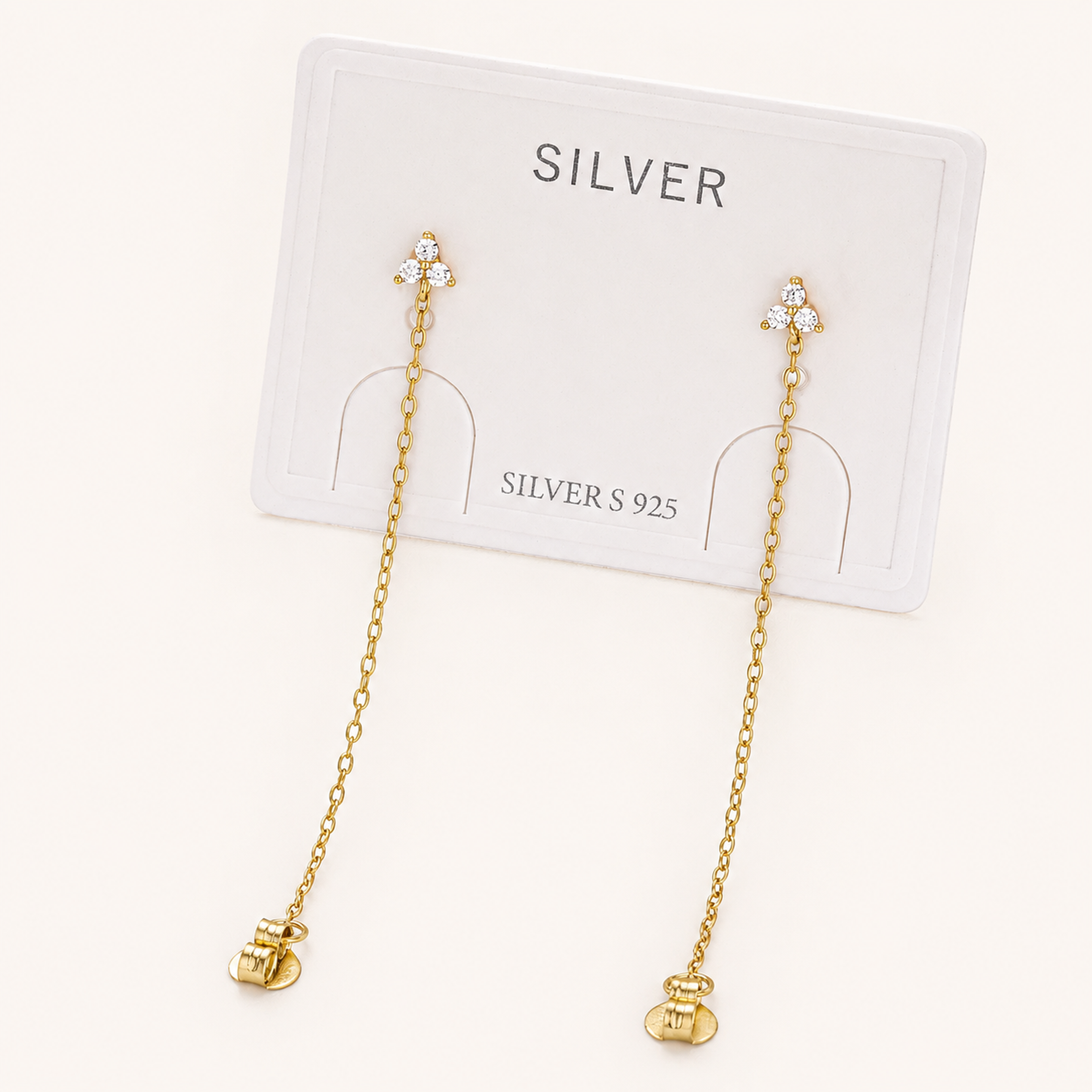 Sterling Silver Zirconia Chain Drop Stud Earrings detail view