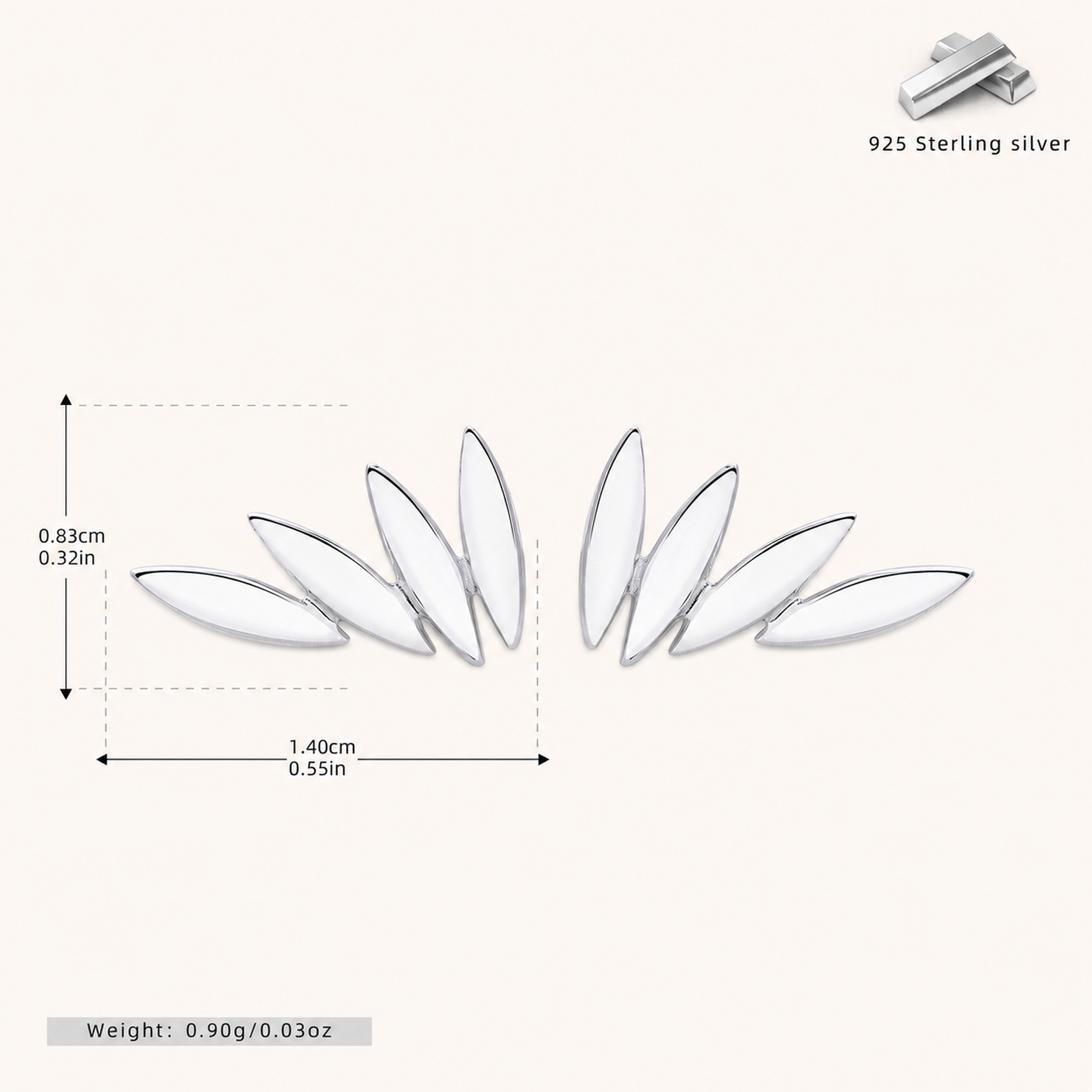 Sterling Silver Leaf Stud Earrings - Platinum