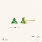 Sterling Silver Triangle Zirconia Stud Earrings - Gold / Emerald