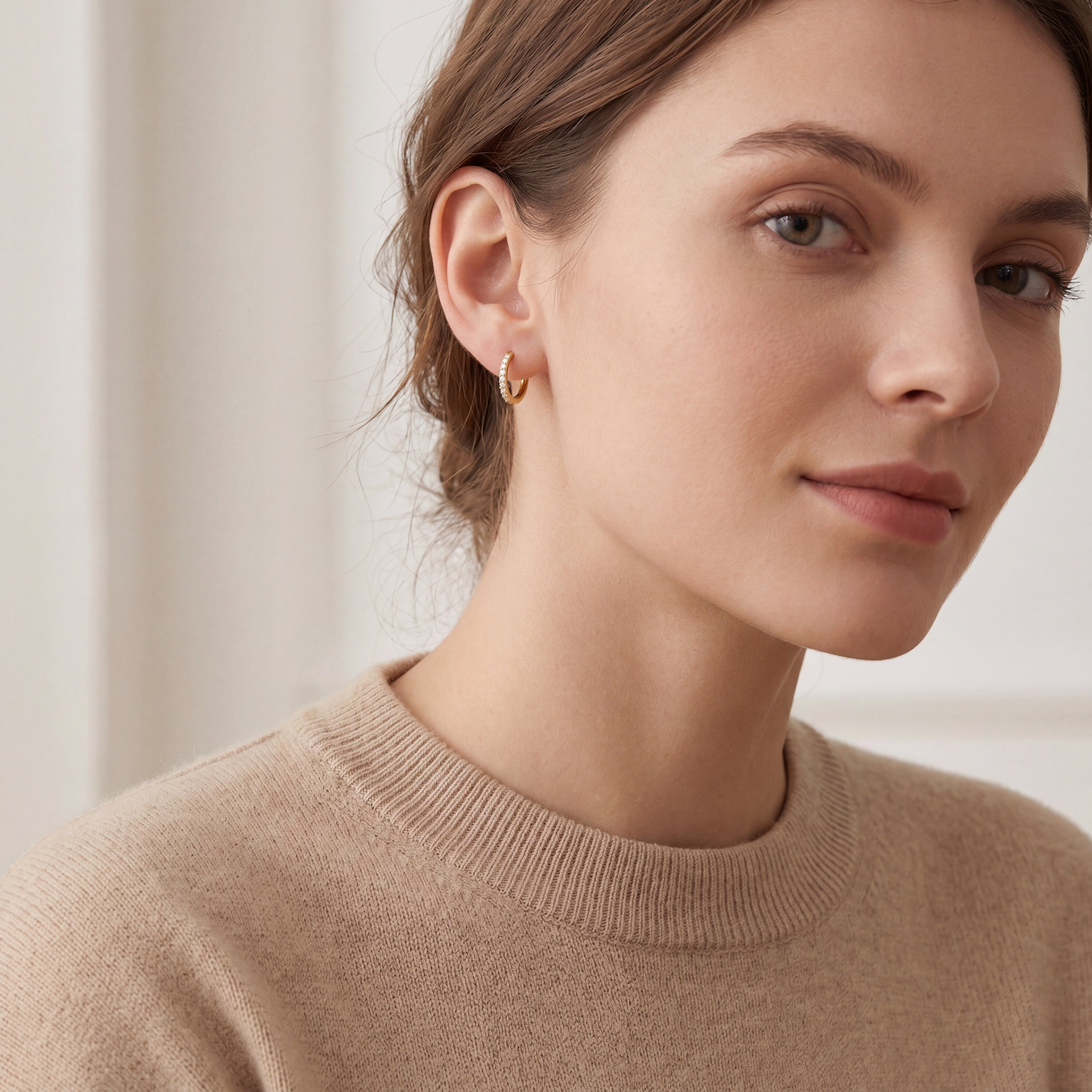 Crystal Oval Titanium Hoop Earrings - image 3