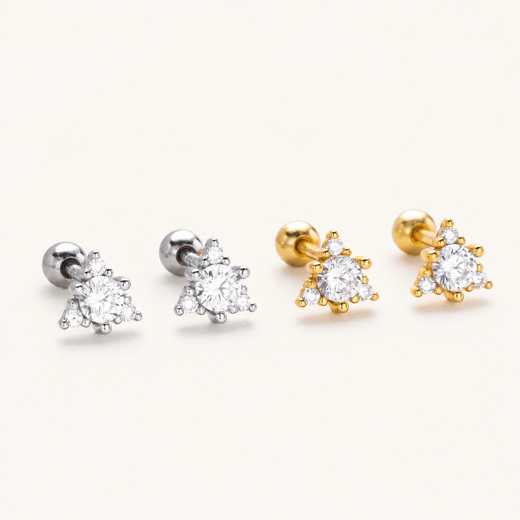 Sterling Silver Triangle Zirconia Flat Back Earrings detail view
