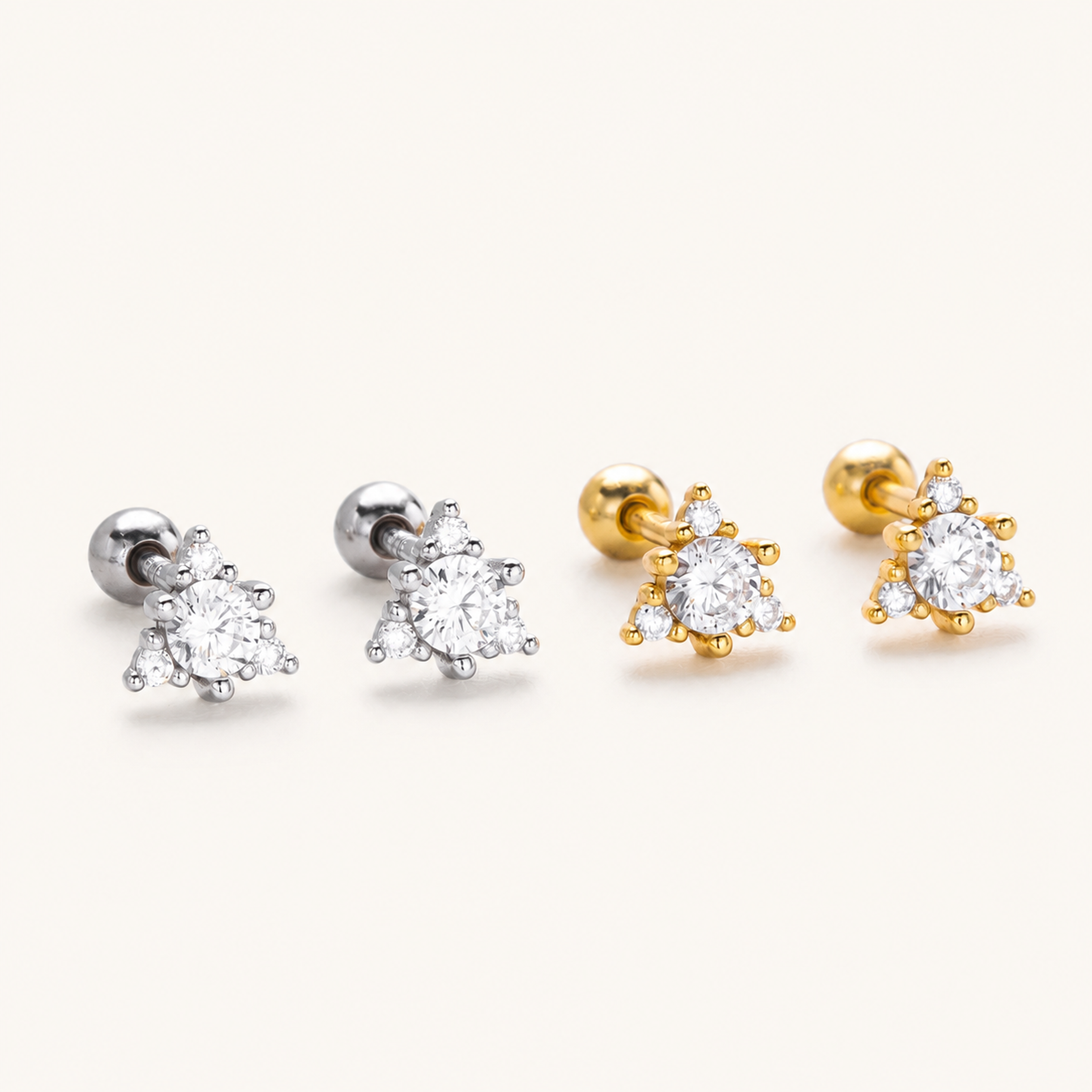 Sterling Silver Triangle Zirconia Flat Back Earrings detail view