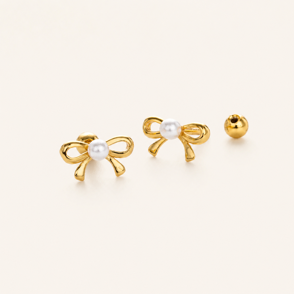 Sterling Silver Pearl Bow Flat Back Earrings detail