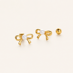 Sterling Silver Pearl Bow Flat Back Earrings detail