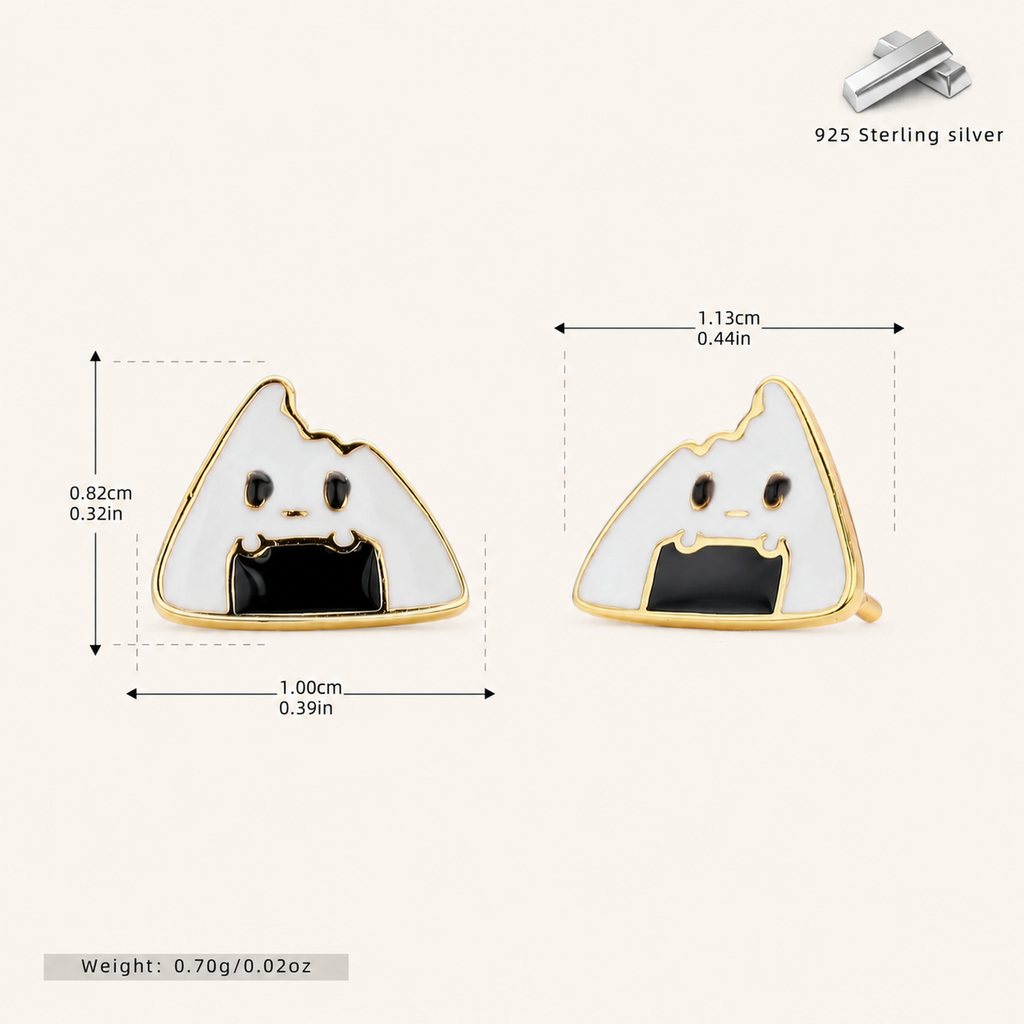 Sterling Silver Rice Ball Stud Earrings - Gold