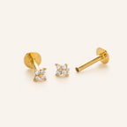 Sterling Silver Four-Leaf Clover Zirconia Flat Back Earrings detail view