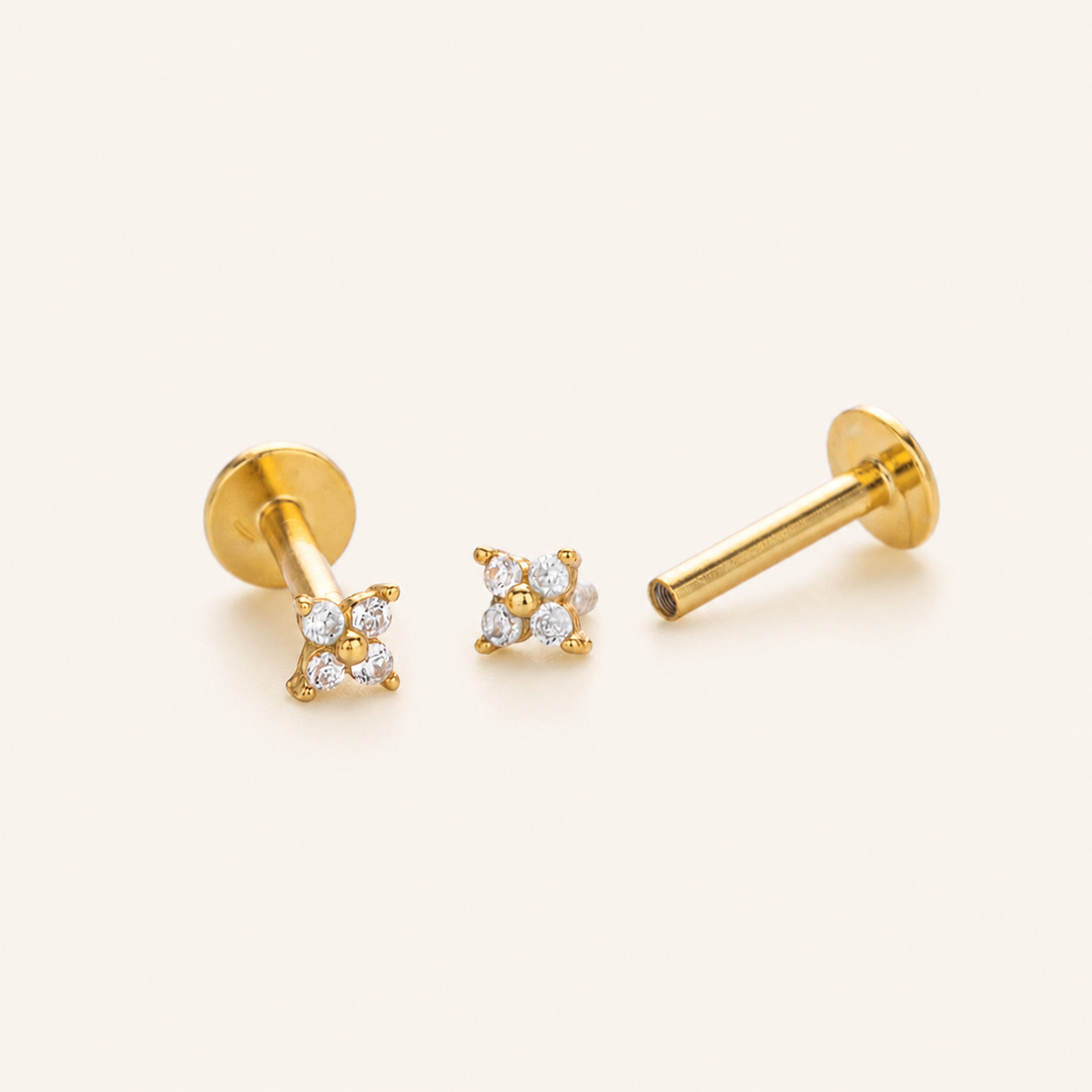 Sterling Silver Four-Leaf Clover Zirconia Flat Back Earrings detail view