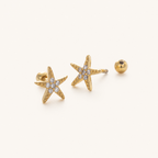Sterling Silver Starfish Zirconia Flat Back Earrings detail view