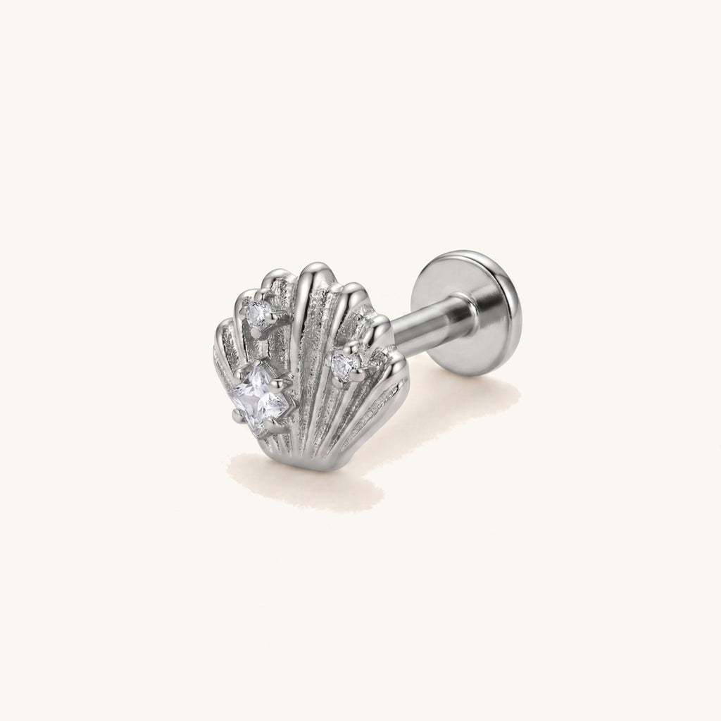 Shell Crystal Titanium Stud Earrings - Silver