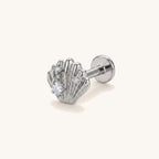 Shell Crystal Titanium Stud Earrings - Silver