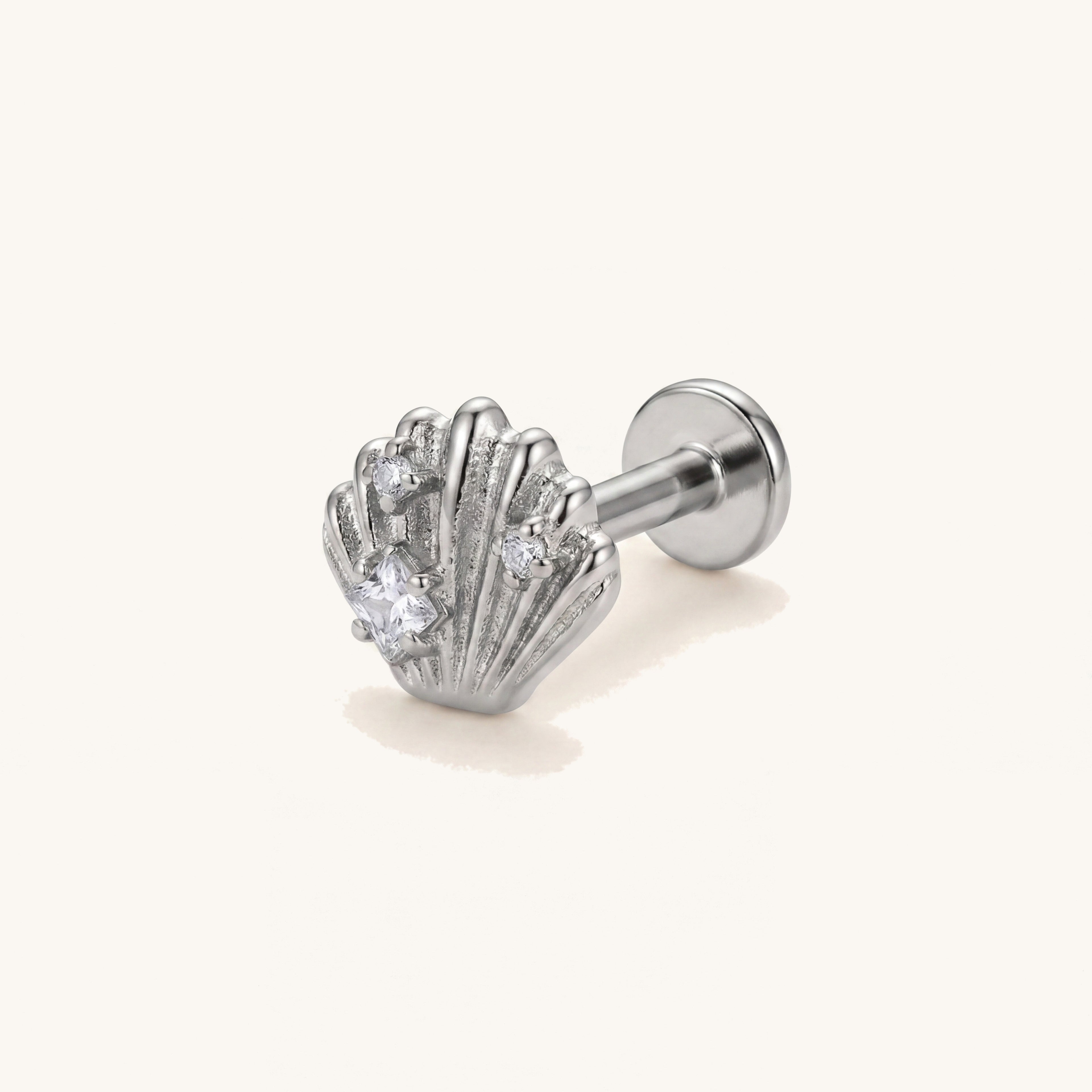 Shell Crystal Titanium Stud Earrings - Silver