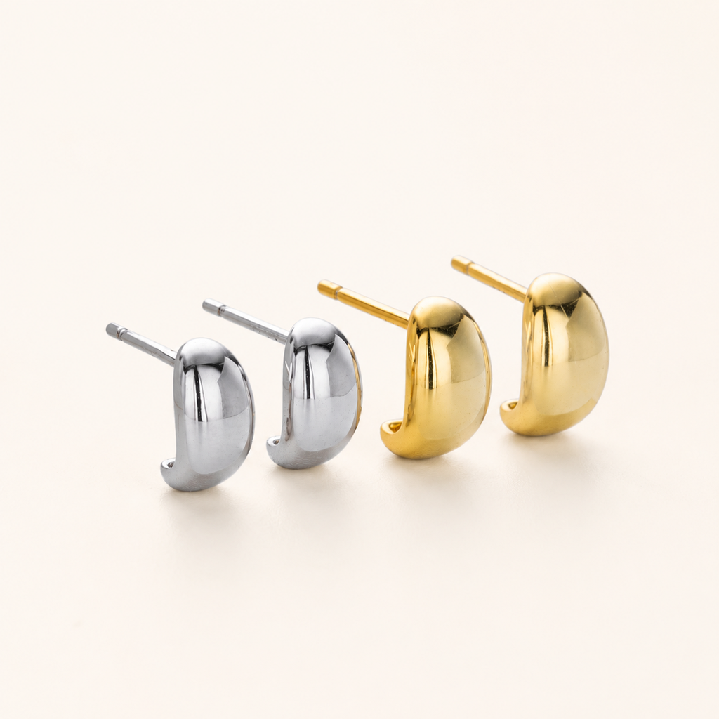 Sterling Silver Crescent Moon Ball Stud Earrings detail