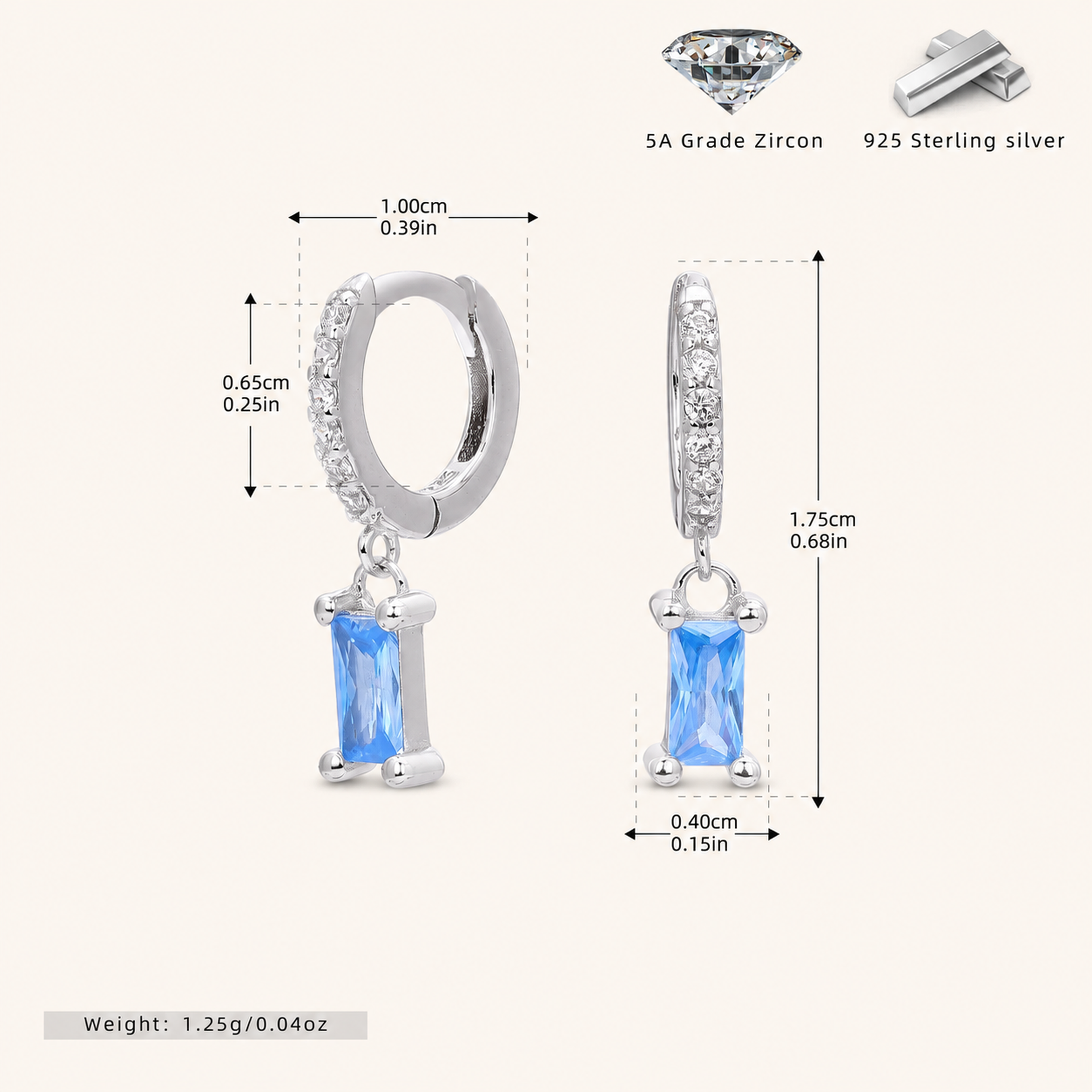 Sterling Silver Geometric Zirconia Hoop Earrings - Platinum / 1