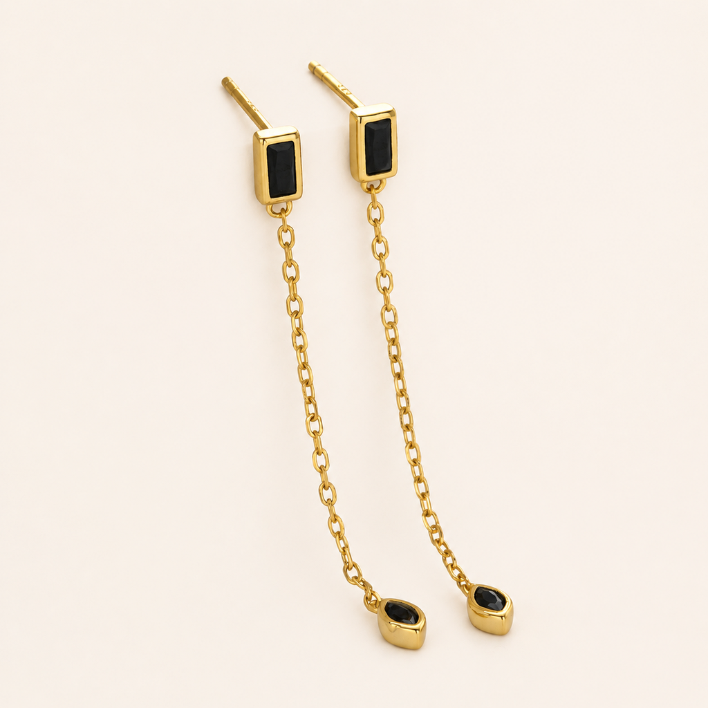 Sterling Silver Zirconia Tassel Chain Drop Stud Earrings detail
