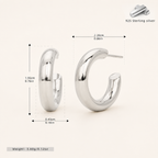 Sterling Silver Polished C-Shape Hoop Earrings - Platinum / 20mm