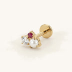 Pearl Cluster Titanium Stud Earrings - Gold