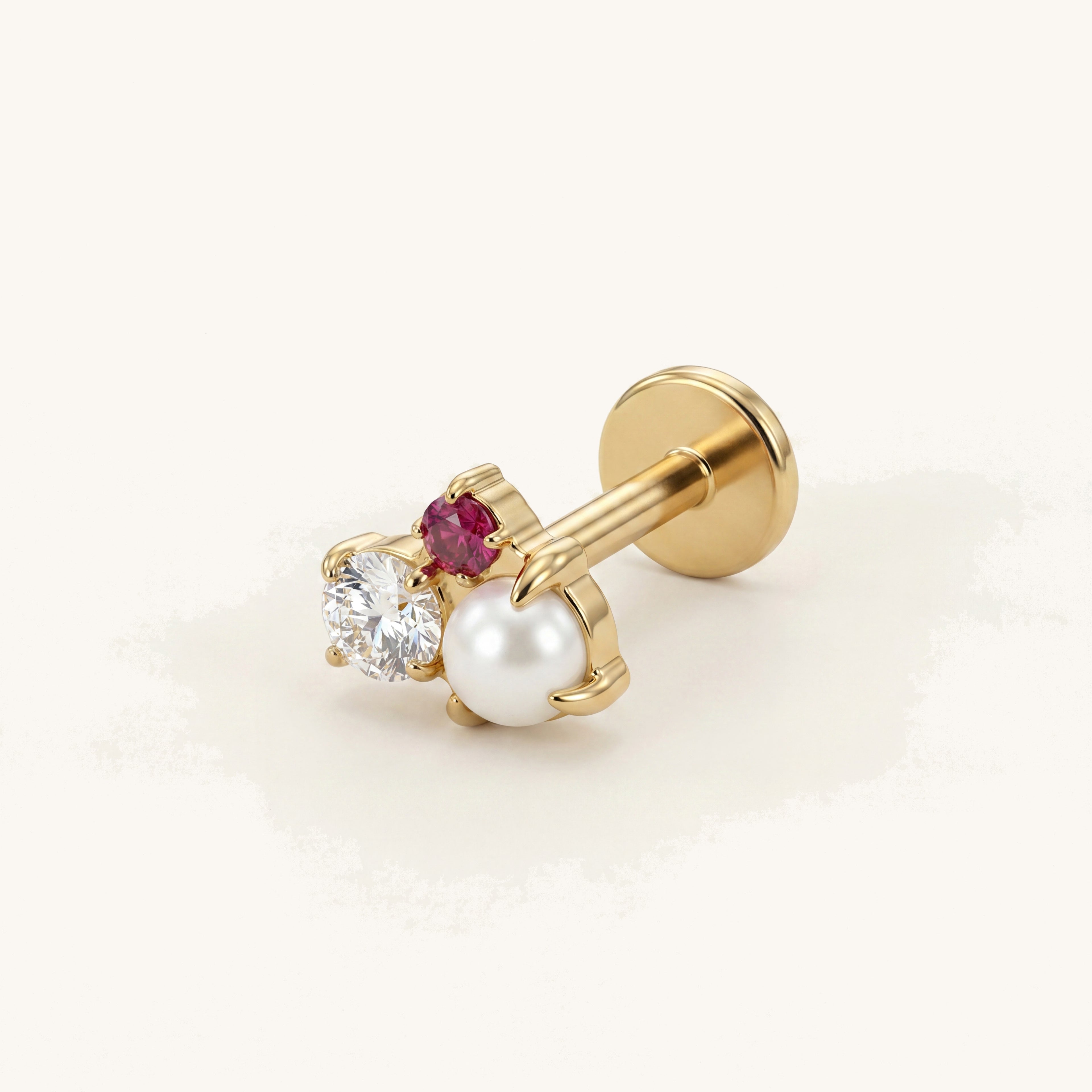 Pearl Cluster Titanium Stud Earrings - Gold