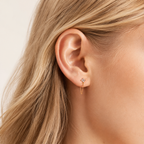 Sterling Silver Zirconia Flower Tassel Drop Stud Earrings worn on the ear