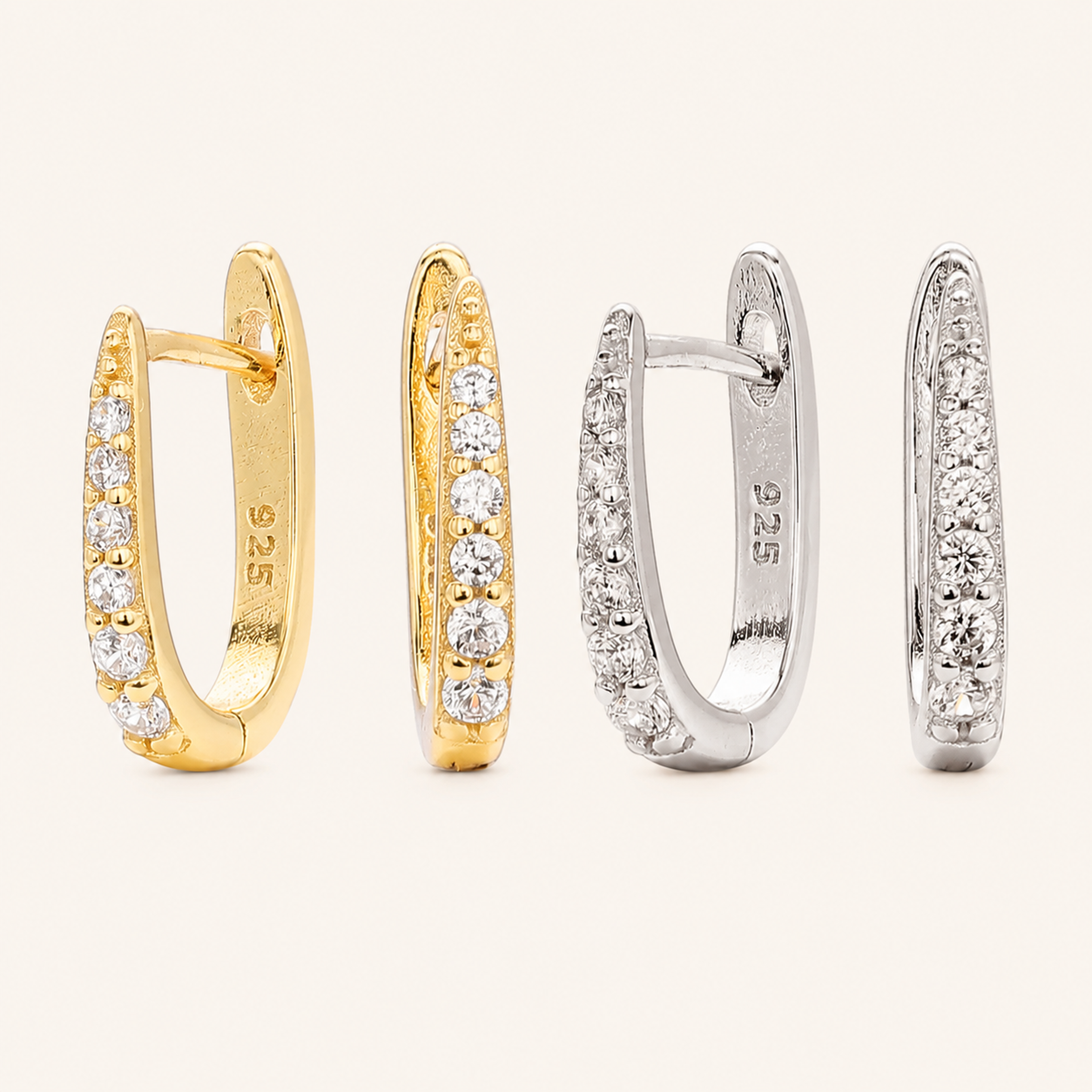 Sterling Silver Single-Row Zirconia Hoop Earrings
