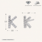 Sterling Silver Pave Initial Letter Stud Earrings - Platinum / K