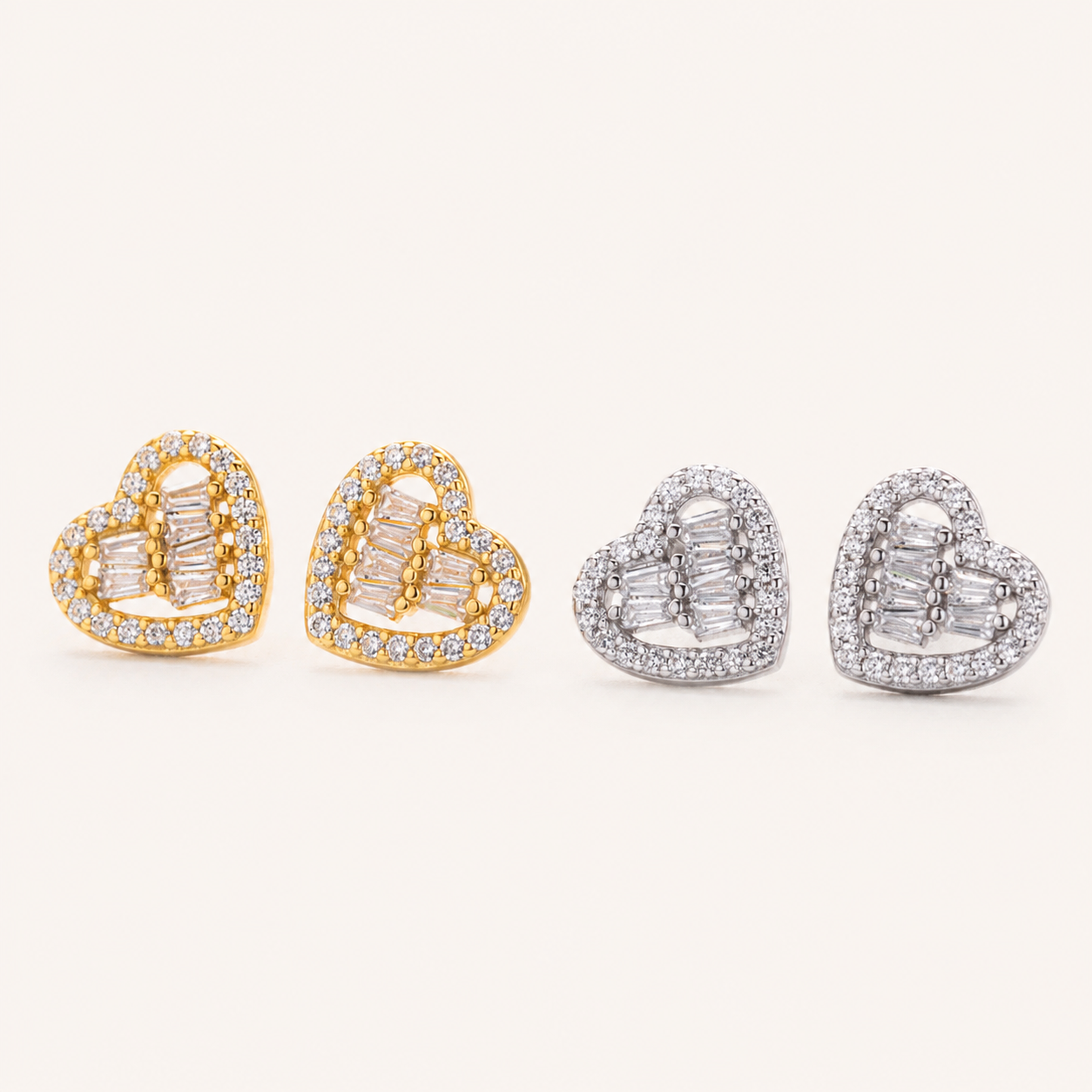 Sterling Silver Zirconia Heart Stud Earrings detail view