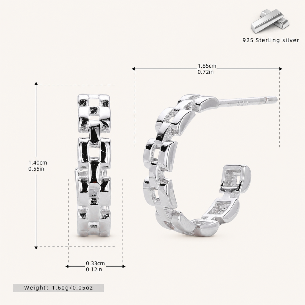 Sterling Silver Polished Chain Drop Stud Earrings - Platinum