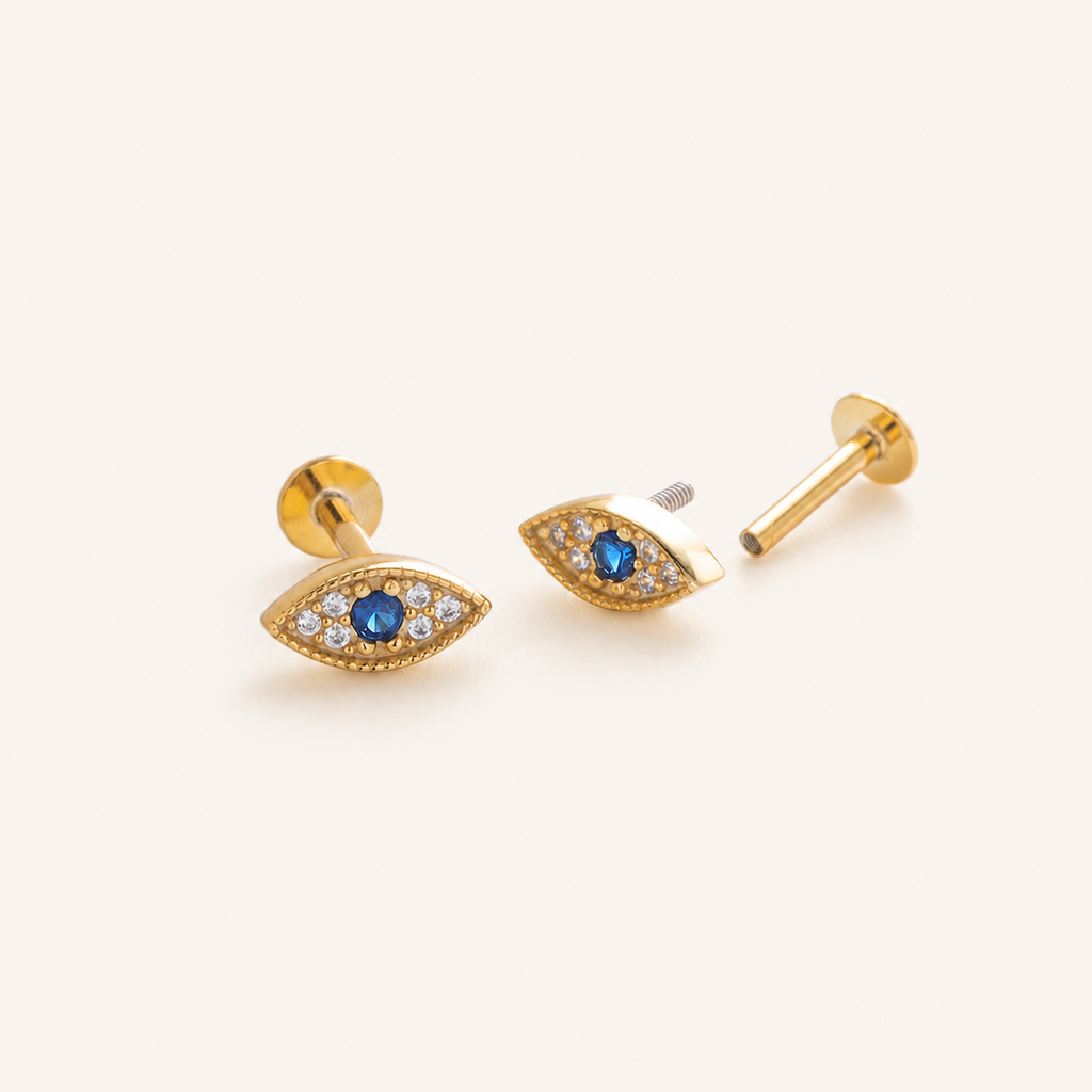 Sterling Silver Evil Eye Zirconia Flat Back Earrings detail view