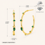 Sterling Silver Emerald-Green Zirconia Stud Earrings - Gold