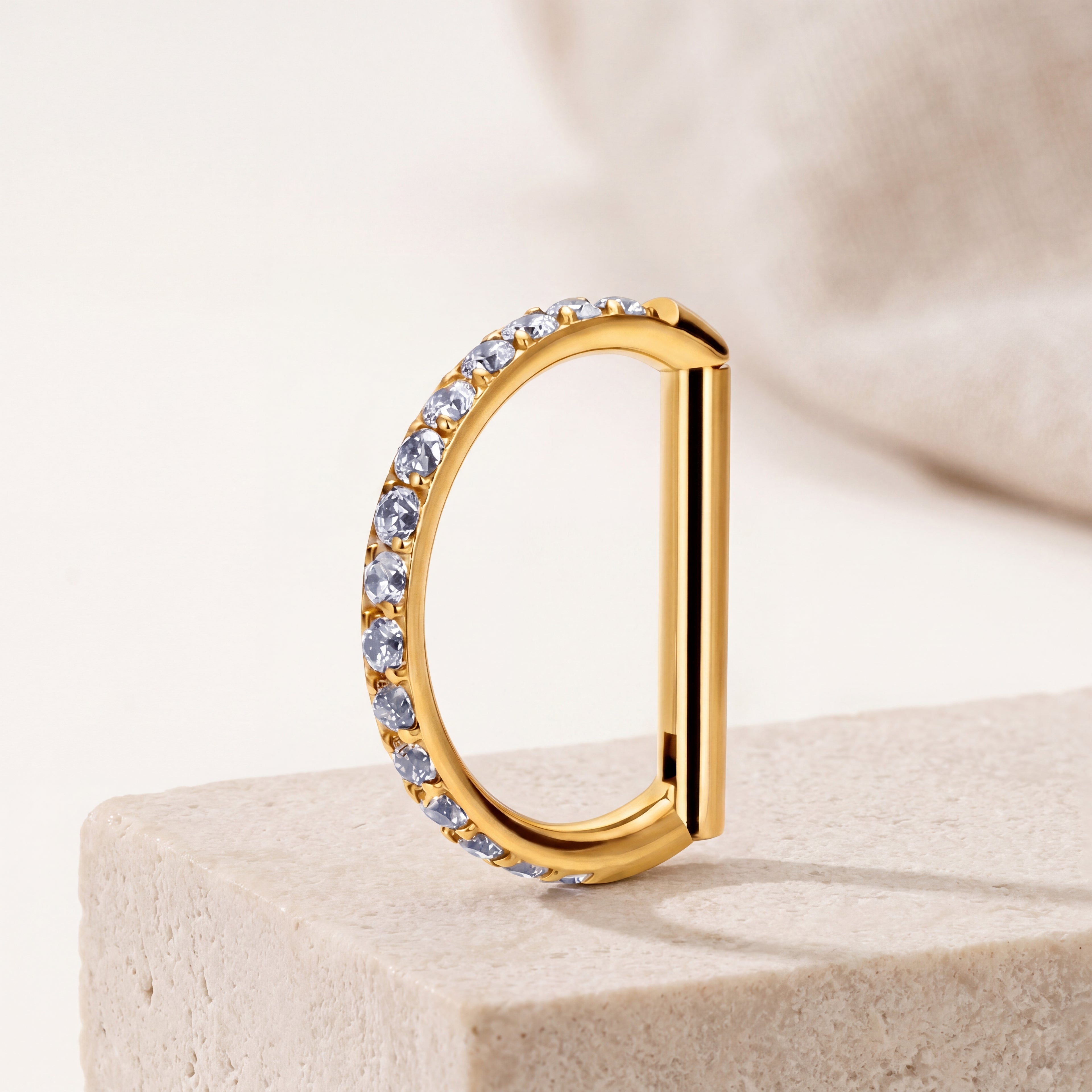 Crystal D-Shape Titanium Hoop Earrings - image 5