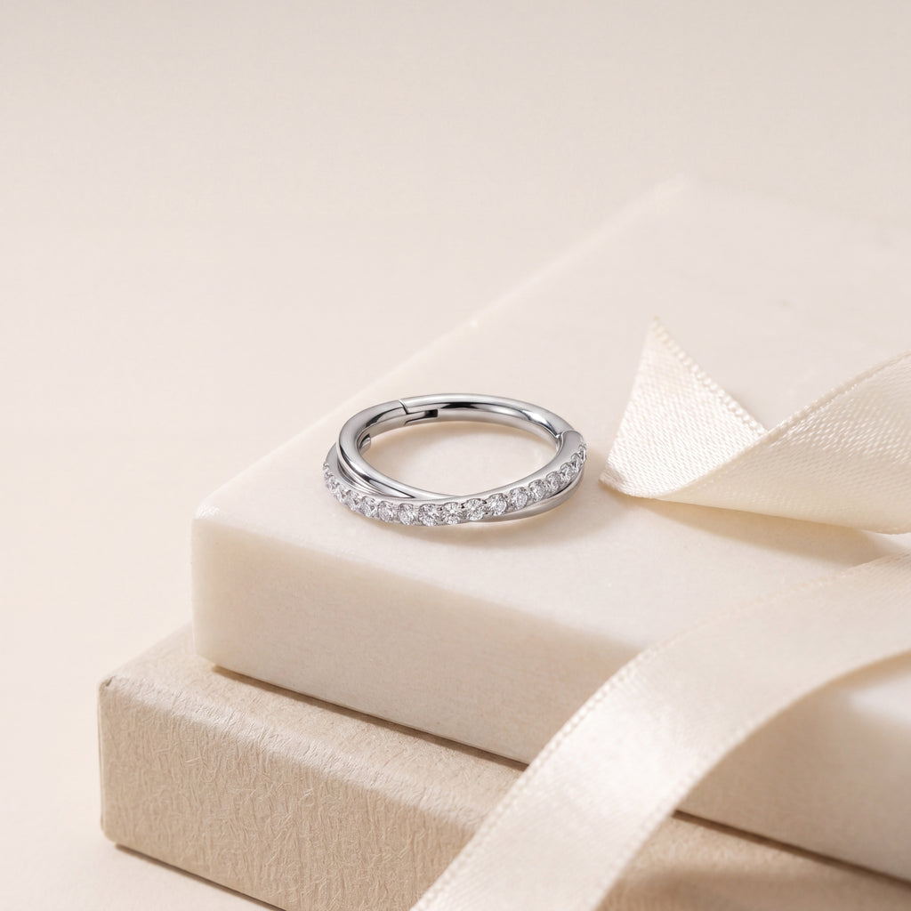 Slim Pave Titanium Hoop Earrings - image 5
