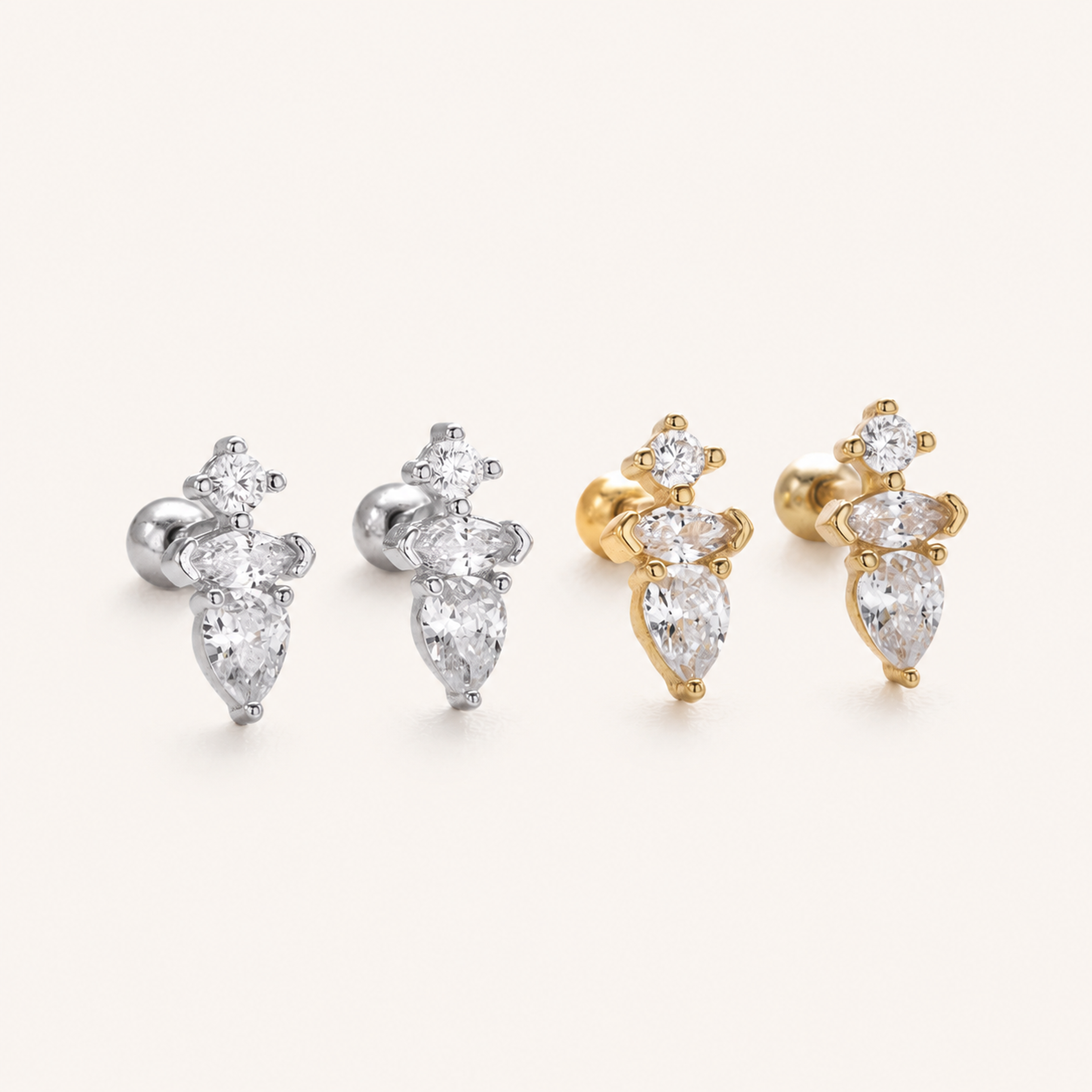 Sterling Silver Teardrop Zirconia Flat Back Earrings detail view