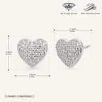 Sterling Silver Pave Heart Zirconia Stud Earrings - Platinum