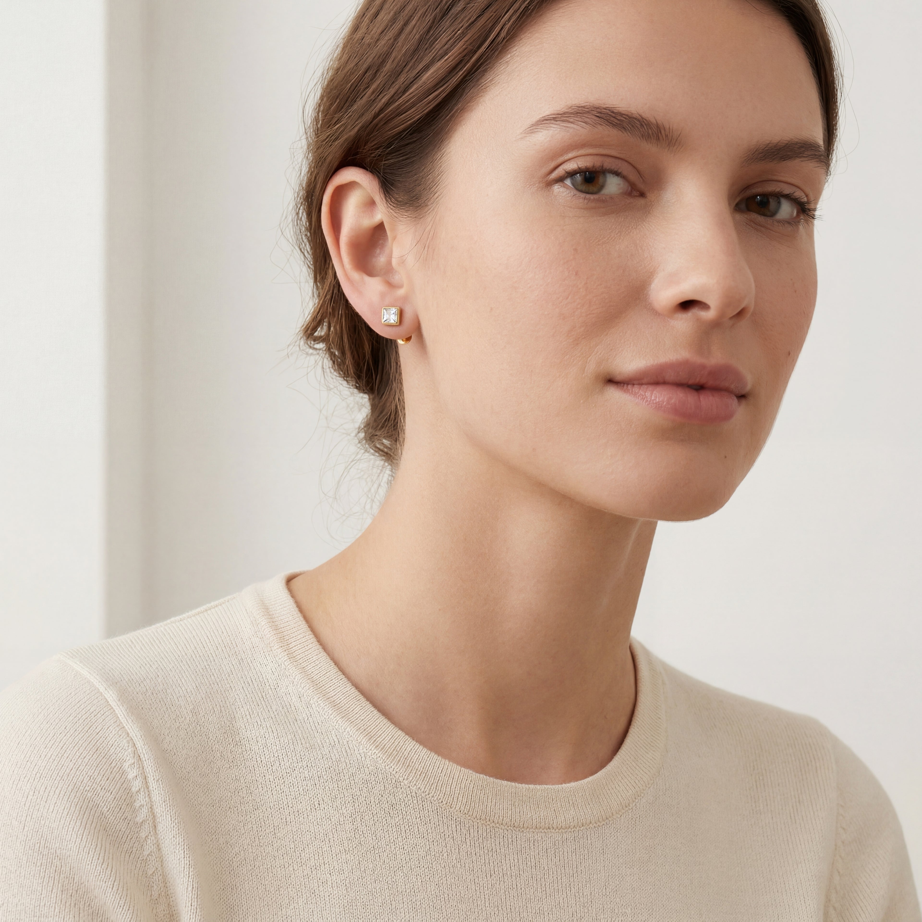 Geometric Square Titanium Stud Earrings - image 3