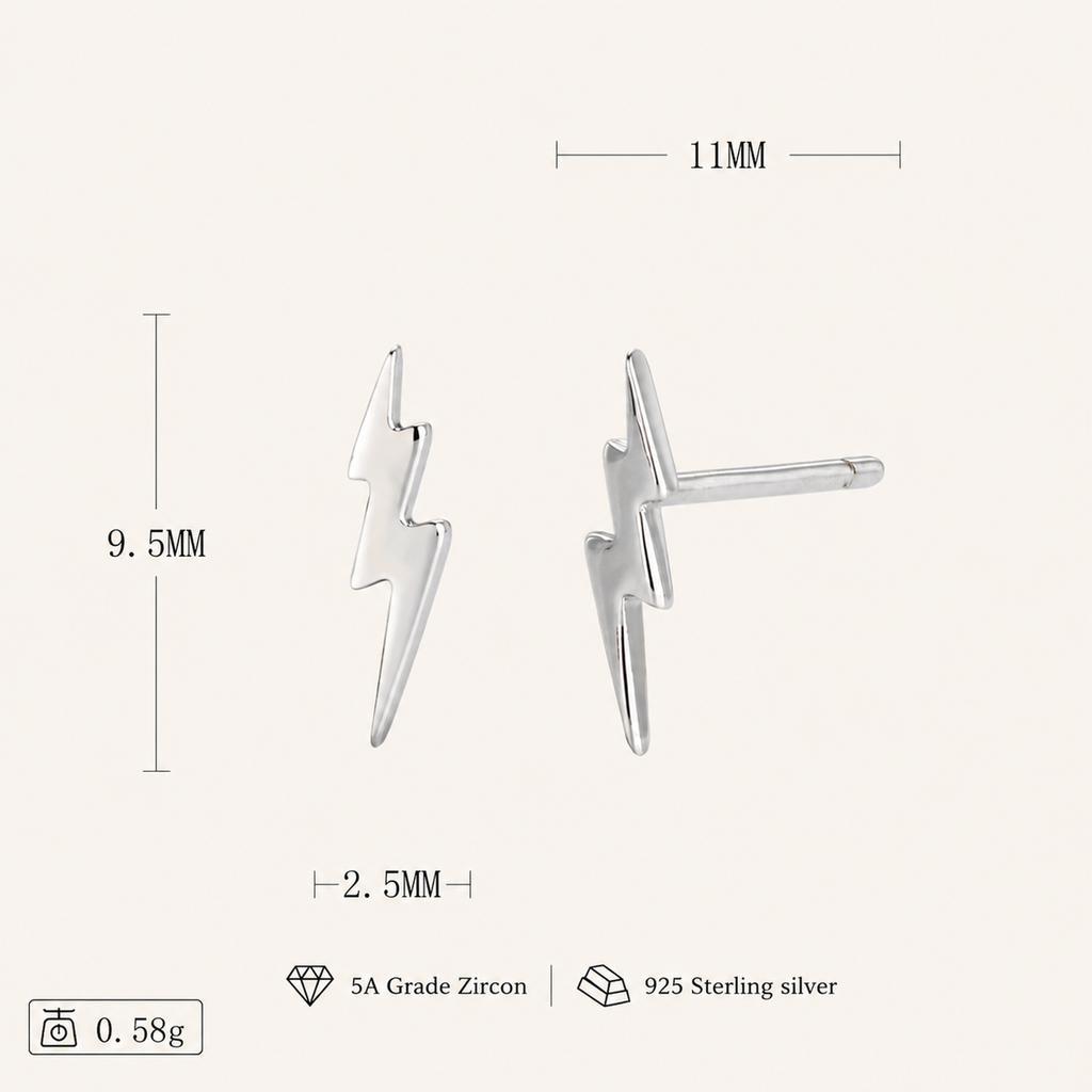 Sterling Silver Lightning Bolt Stud Earrings - Platinum
