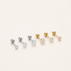 Sterling Silver Five-Point Star Zirconia Flat Back Earrings detail