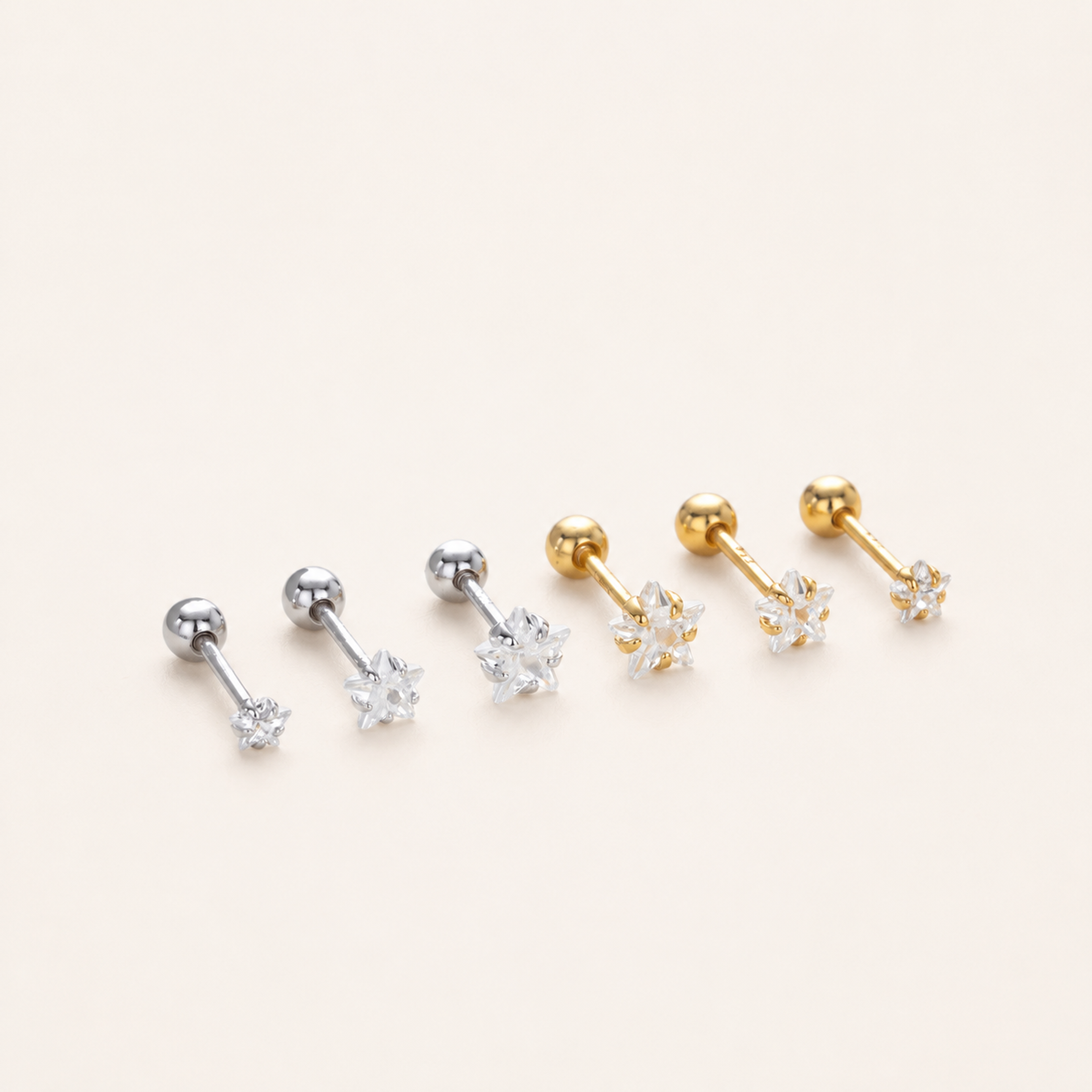 Sterling Silver Five-Point Star Zirconia Flat Back Earrings detail