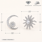 Sterling Silver Zirconia Star and Moon Stud Earrings - Platinum