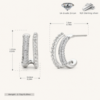Sterling Silver Double Arc C-Shape Zirconia Stud Earrings - Platinum