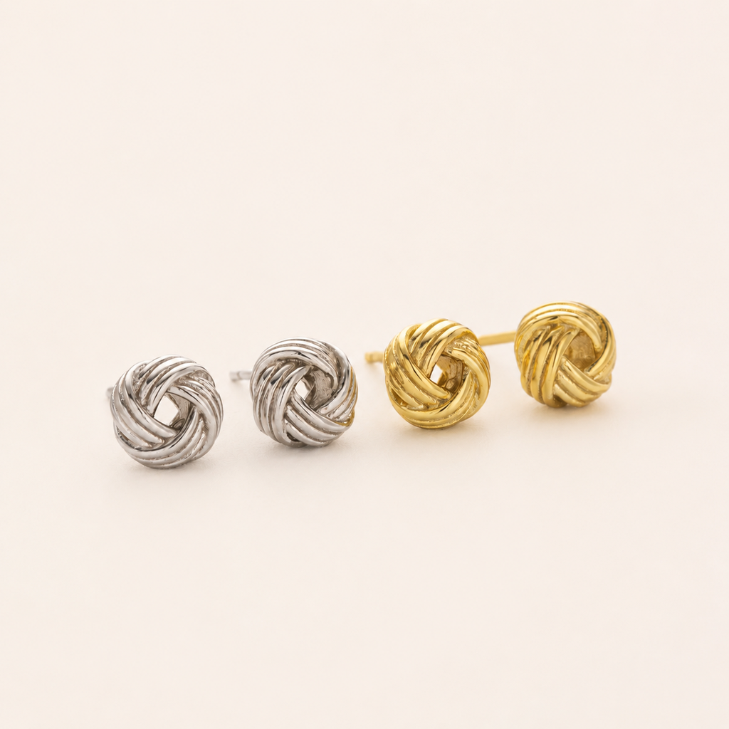 Sterling Silver Woven Ball Stud Earrings detail