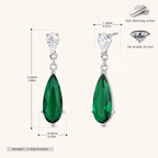 Sterling Silver Zirconia Teardrop Stud Earrings - Platinum / Green